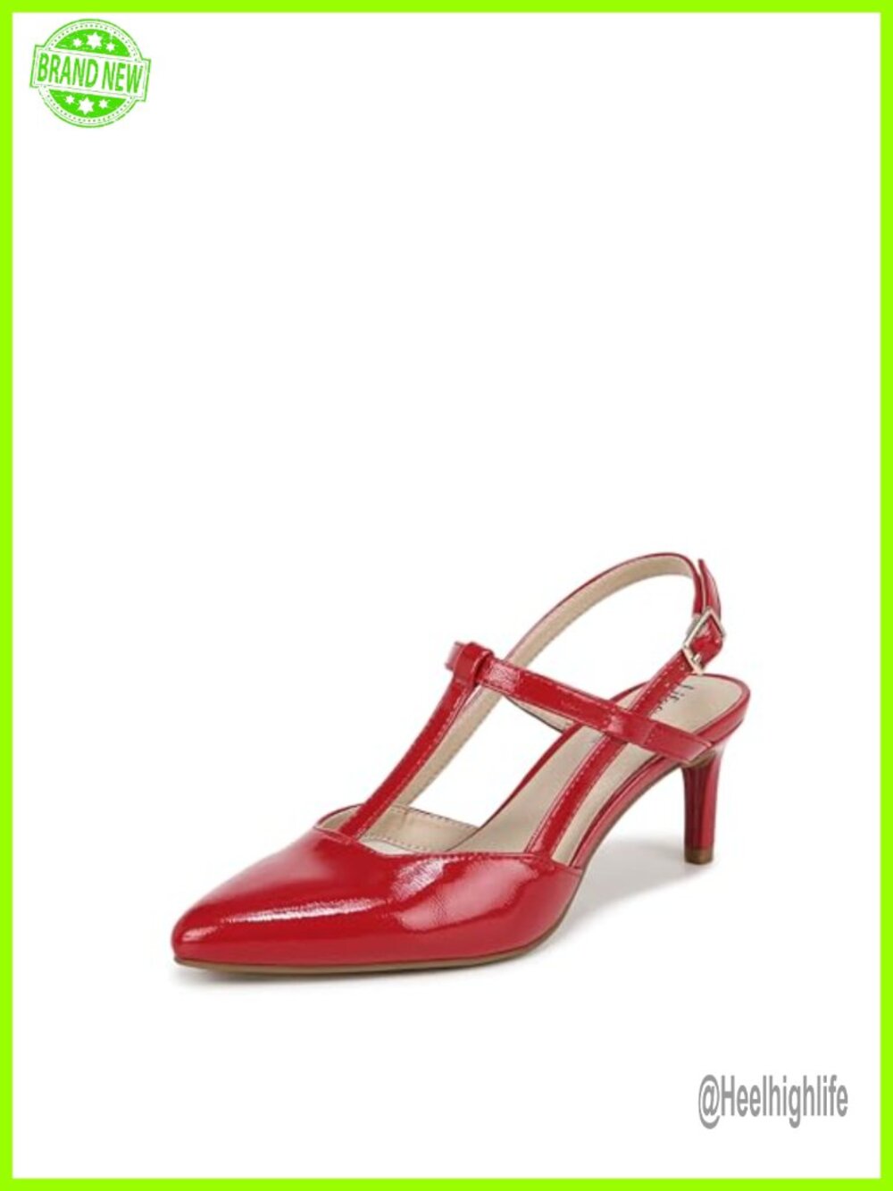 Faux Leather Pointed Toe Slingback Pump T-Strap Stiletto Heel